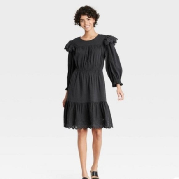 Universal Thread Dark Gray Long Sleeve Ruffle Dress Size Small - Picture 1 of 8